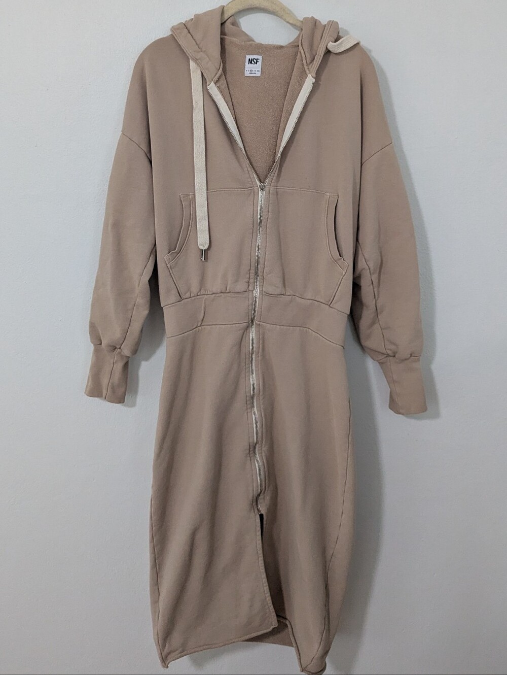 NSF Luq Hooded Zip Dress Full Zipper French Terry Midi Length Slit Tank Medium M